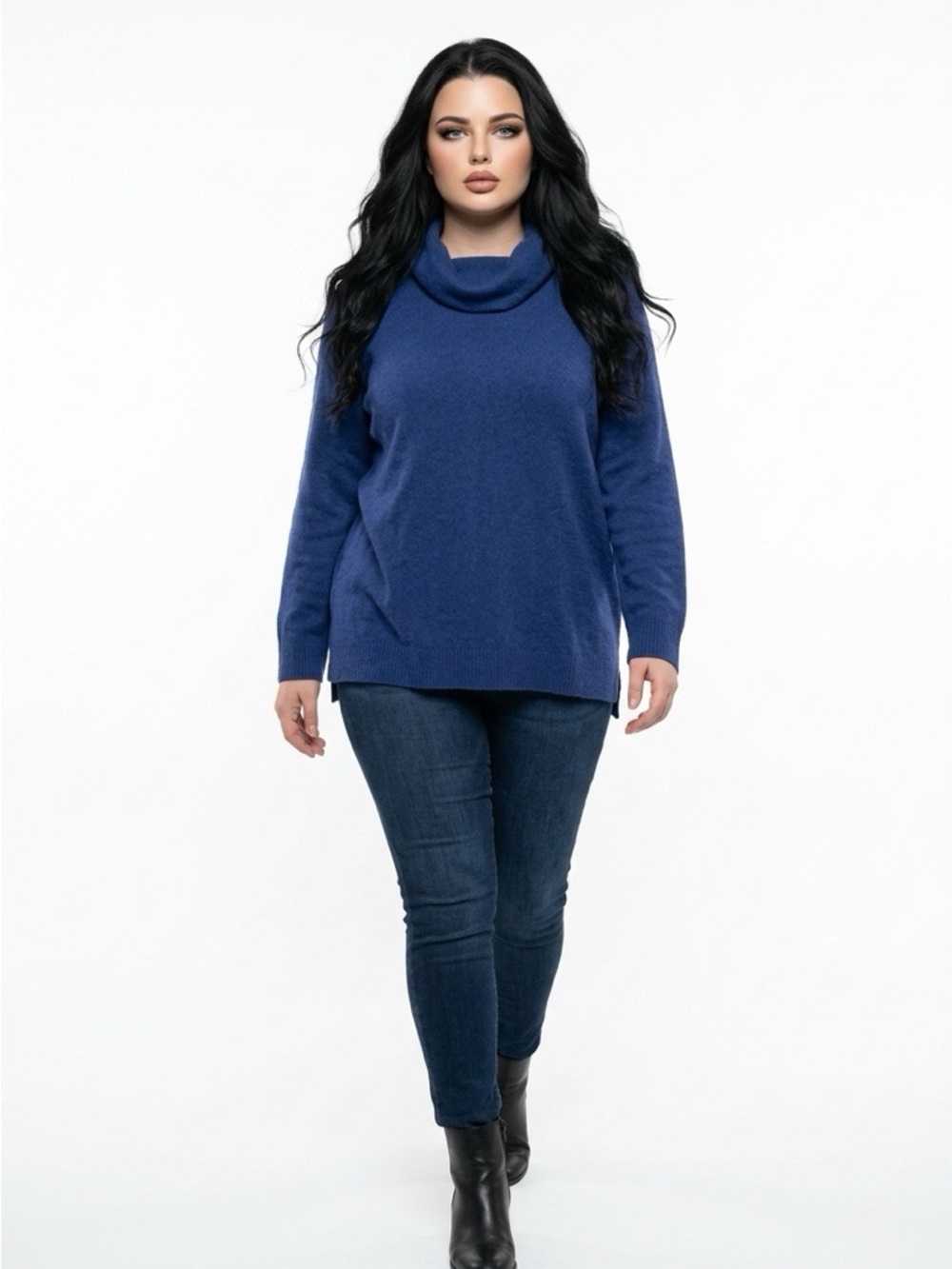 L.L. Bean Deep Blue Cowl Neck Sweater Cashmere